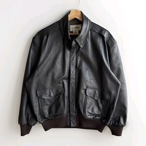 L.L. Bean Vintage Made In USA Type A-2 Leather Flight Bomber Jacket Size 44 MINT